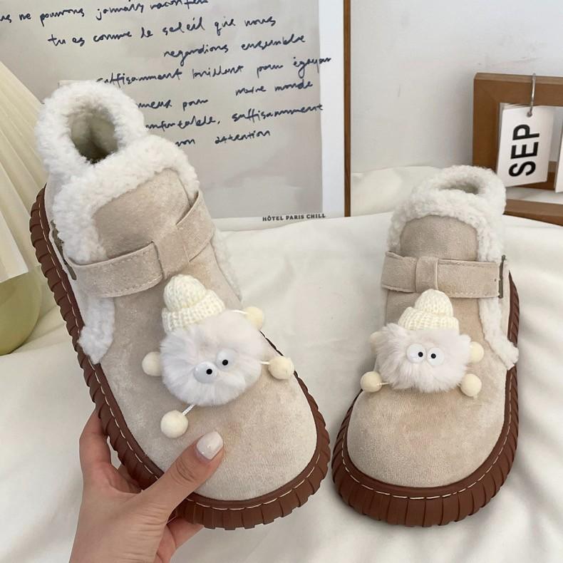 Snow Boots Children 2025 Winter Piled Thickened Comfortable Non-slip Warm Fur Integrated Wool Cotton Shoes Women's Shoes