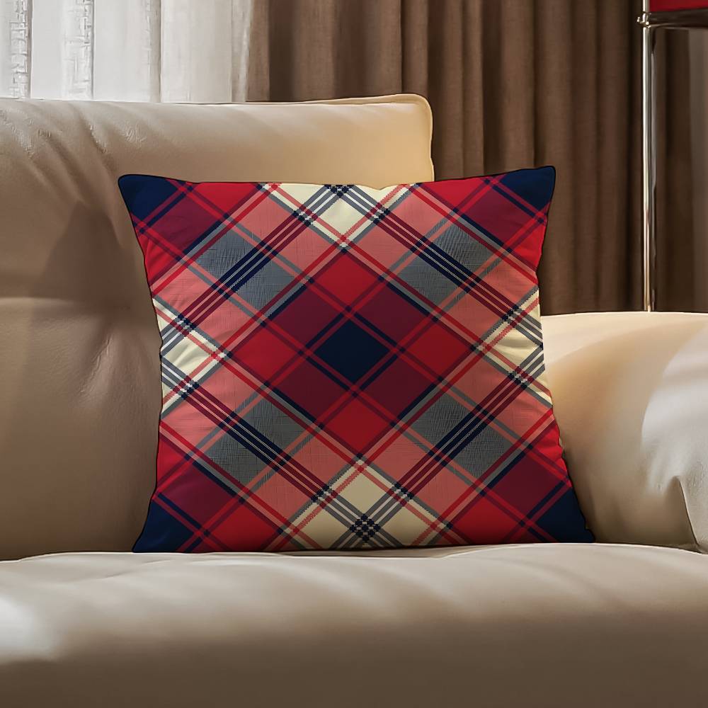 Tartan Pillow Case Anti-dustmite Pillowcase Invisible Zipper Silky Short Plush Sofa Cushion Cover