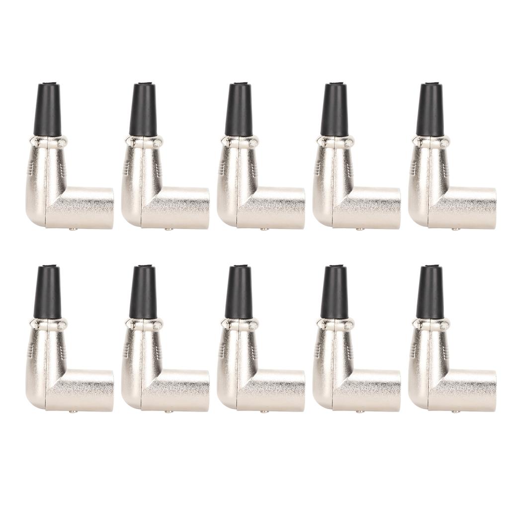 XLR Male Connector Elbow 3 Pin Welding Stable Signal Metal XLR Plugs for DIY Microphone Cable 10pcs