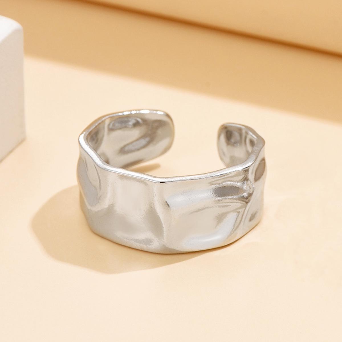 18K Gold Geometric Open Ring: Cross Retro Style, Stainless Steel