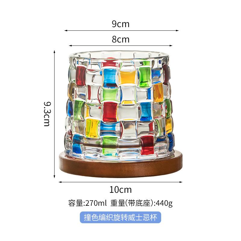 Creative Rotating Whiskey Glasses, Hand-Painted Rotating Rotating Rotating Glasses, with Wooden Tray, Decompression Glasses