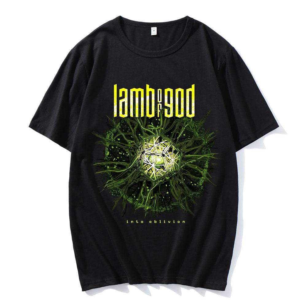 Into Oblivion Burst Svart T-shirt LAMB OF GOD Rockband T-shirt Unisex Tung Mental Streetwear Kortärmad Bomull Sommar T-shirt