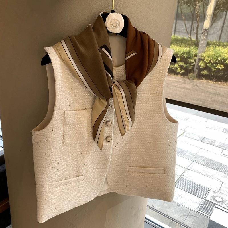 70x70cm Cotton Square Scarf Women Lightweight Neck Wrap Versatile Fashion Accessory In Olive Coffee