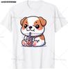 Kawaii Corgi Dog Shiba Inu Drinking Bubble Tea Boba TShirt Kawaii Drinks Outfit Japanese Shirt Harajuk Tees Anime Lover Tee