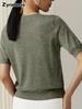 Women's Knitted Short Sleeve T-Shirt for Summer Casual Loose Pullover