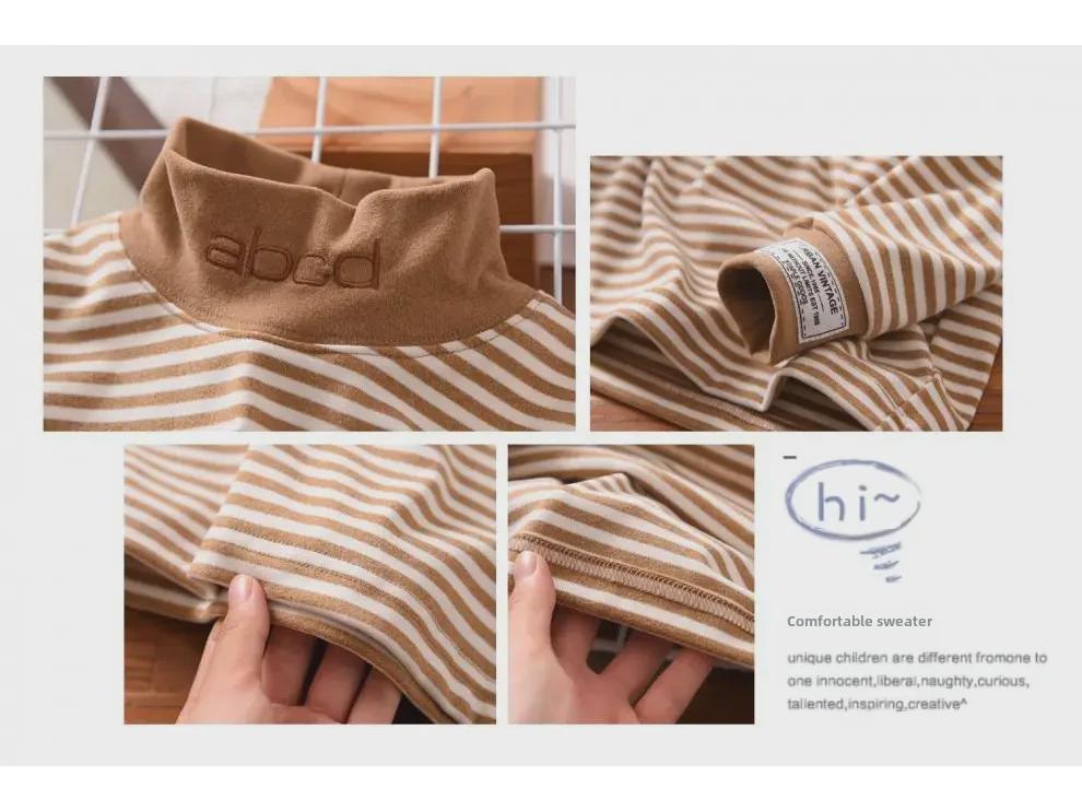 2023 Boys' Half Turtleneck Striped Tops: Warm and Stylish Autumn/Winter Shirts for Kids