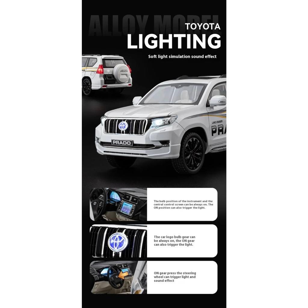 1/18 TOYOTA Land Cruiser Prado Off Road SUV Alloy Metal Car Model Diecasts Casting Sound and Light Car Toys for Children Vehicle