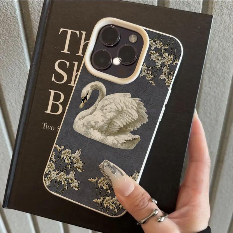 Elegant Swan Pattern Phone Case, Suitable for iPhone 17, 16, 15, Plus, Pro, Max Series Phones - Ideal for Giving As a Gift