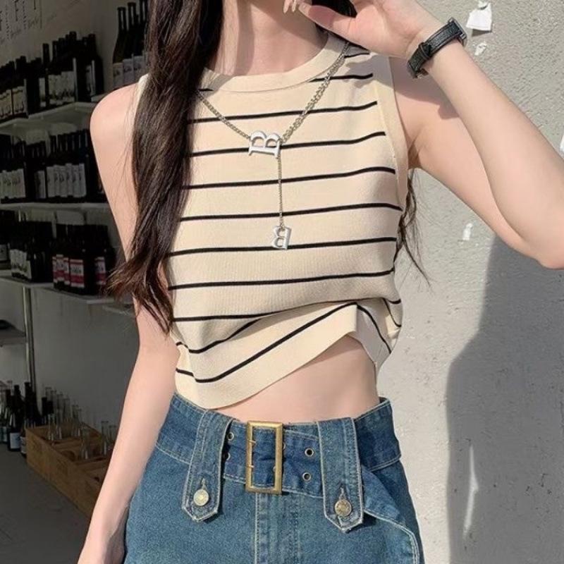 Women's Striped Knit Camisole Tank Top, Sleeveless Summer Shrug, Slimming Short Base Layer, Outerwear