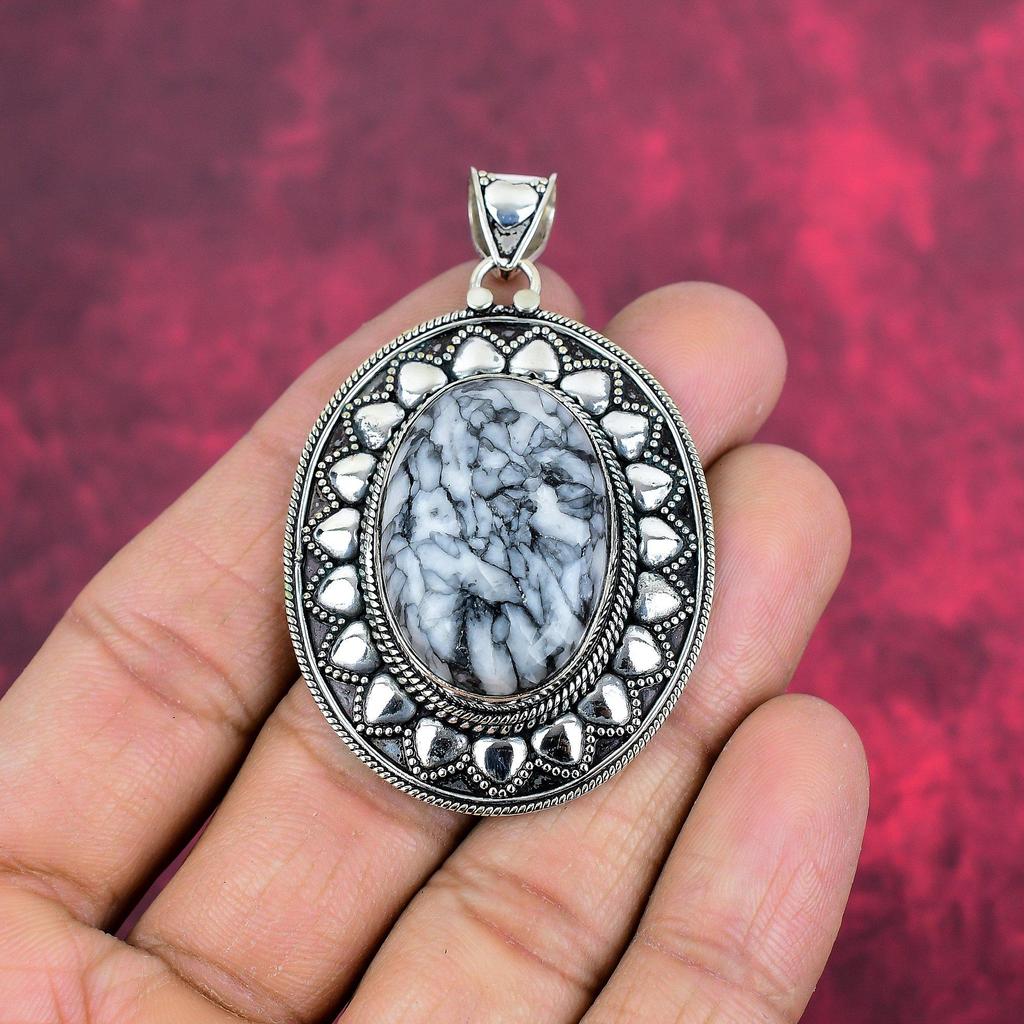 Pinolitt Jaspis 925 Massiv Sterlingsølv Anheng, Håndlaget Edelstensanheng Smykker, Gaver Til Kone Helt Nytt Anheng