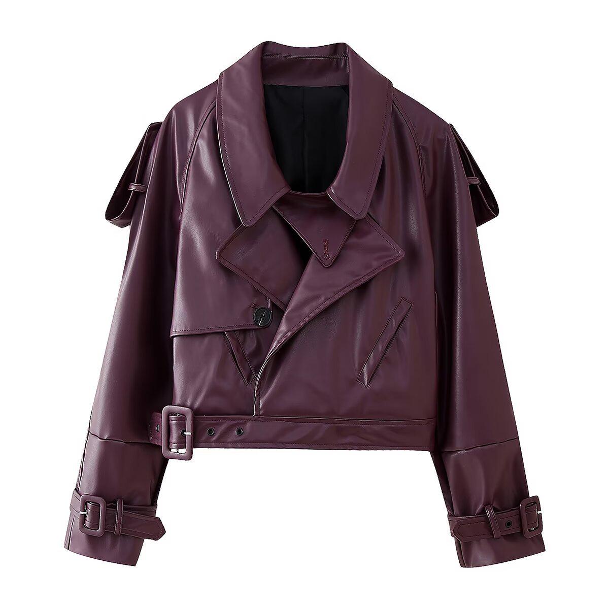 

2024 Autumn/Winter Women s Fashion Motorcycle Leather Jacket Small