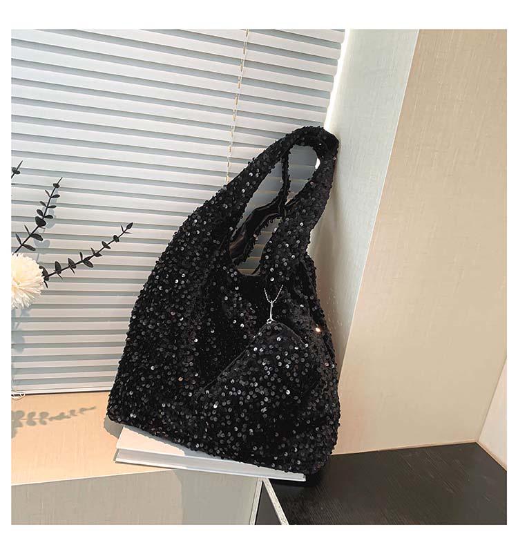 

Сумка-тоут в корейском стиле с пайетками для ношения под мышкой - Женская осенняя сумка большой вместимости для поездок чёрный