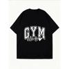 Vintage Czarny Oversizowy T-shirt z Amerykańskim Napisem "GYM Mode" + Nadruk Serca – Sportowy Żywy Top