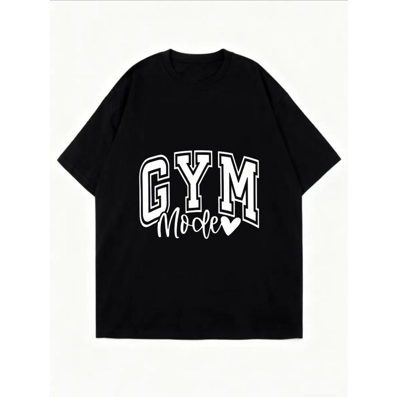 Vintage Black Oversized T-Shirt with American-Style "GYM Mode" Lettering + Heart Print – Sporty Vibrant Top