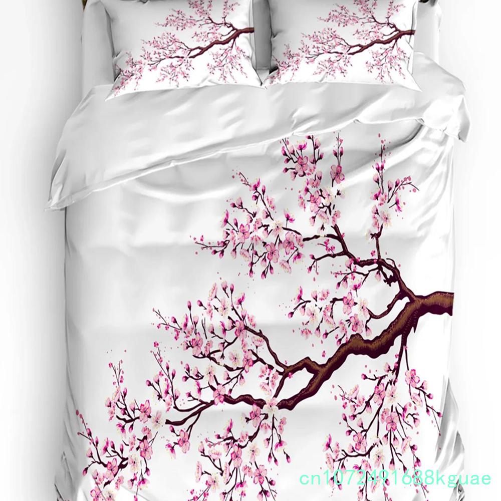 Japanese Style Cherry Blossoms Pink Bedding Set 3pcs Duvet Cover Pillowcase Kids Adult Quilt Cover Double Bed Set Home Textile
