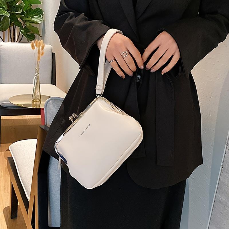 Schicke Umhängetasche im Vintage-Stil für Damen Vielseitige Schultertasche/Clutch-Kombination Abnehmbarer Riemen Reißverschluss Einfarbig Kunstleder