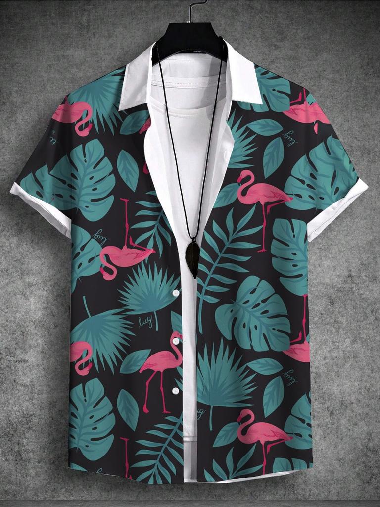 Summer 3d Print Men'sShirt Tropical Hawaiian Beach Vacation Plant Coconut Tree Short Sleeve T-Shirt 4-Way Stretch Fabric Shirt