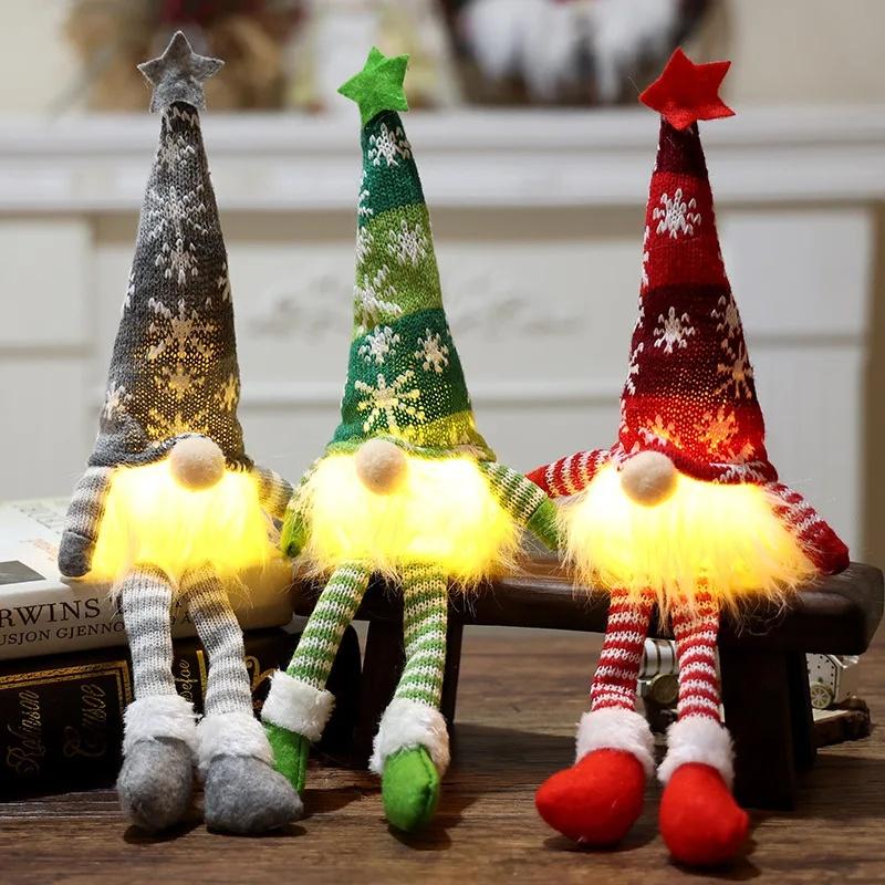 Christmas Faceless Doll Glowing Gnome LED Light Plush Knitting Crafts Xmas Home Doll Ornament New Year Kid Birthday Gift Decor