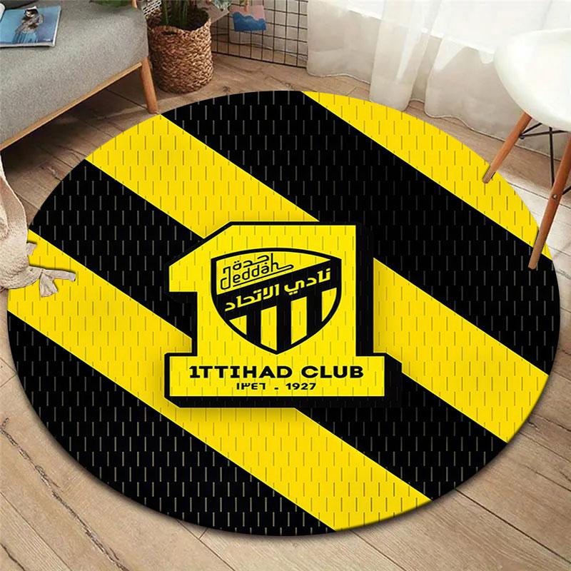 Al-Ittihad FC Round Area Rug,Carpet Rug for Living Room Bedroom Sofa Playroom Decor,Non-slip Floor Mat