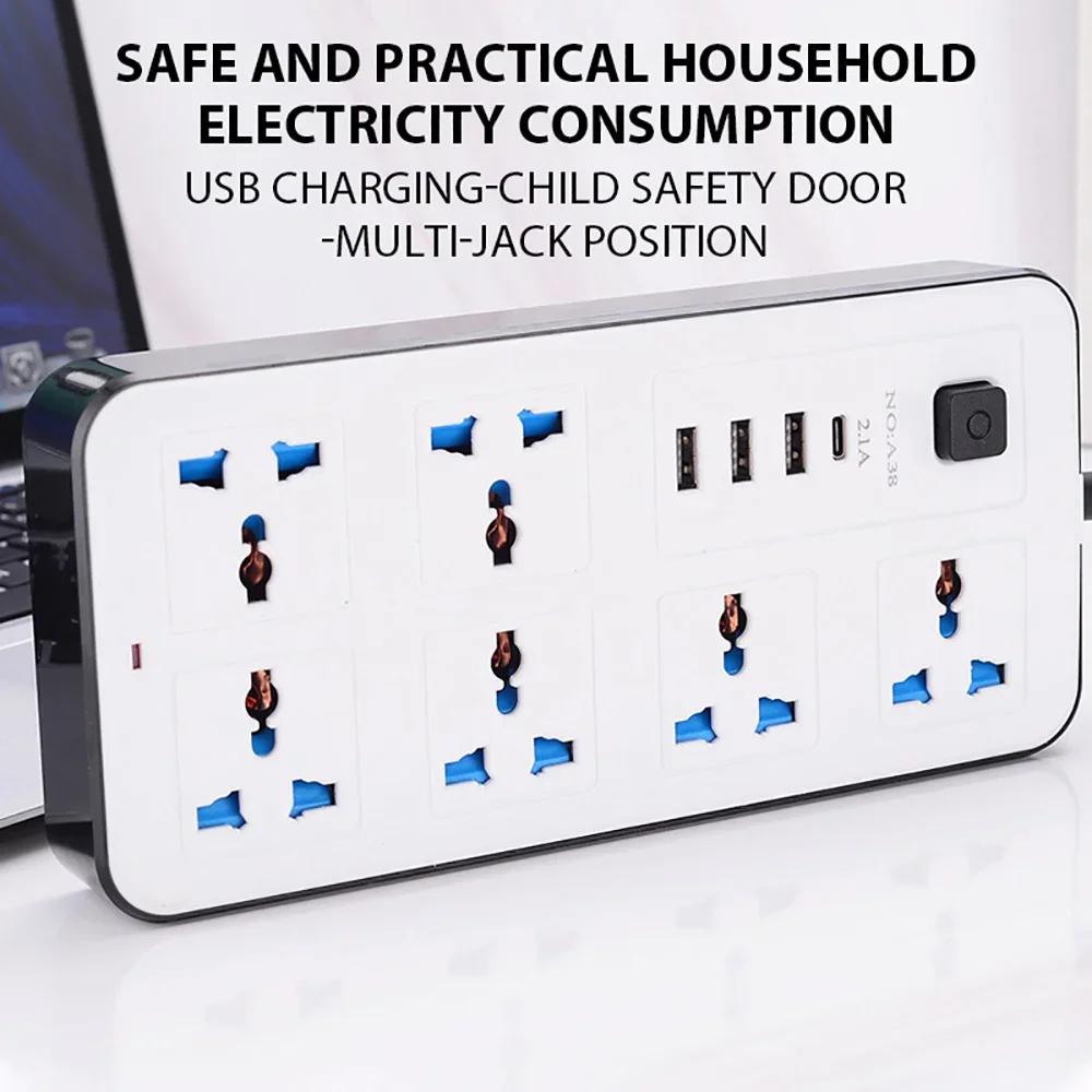 2m Extension Cord Power Multi Tap Multi Ports AC Sockets & 3 USB Electrical Socket Type C Smart Home EU US UK Universal Plug