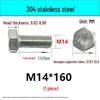 M14-30 304 Stainless Steel Fully Threaded Hex Head Screw Bolt