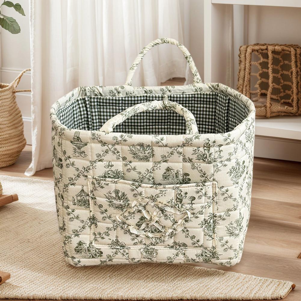 Fabric Pastoral Debris Organizing Bag with Easy Carry Handles Laundry Storage Bin for Shelves Closet Laundry Home Office Decor