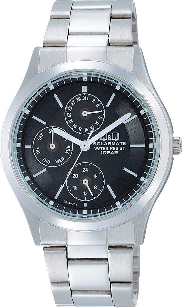 

CITIZEN Q&Q SOLARMATE Men s Watch, Solar Powered, Analog Display, Multi-Hands, 10 ATM Water Resistance, Black, H014-202