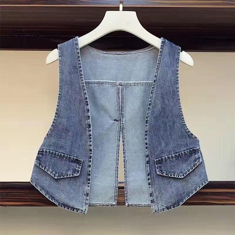 Women's Striped Patchwork Denim Vest 2023 - Slim-Fit Sleeveless Gilet for Spring/Autumn Layering