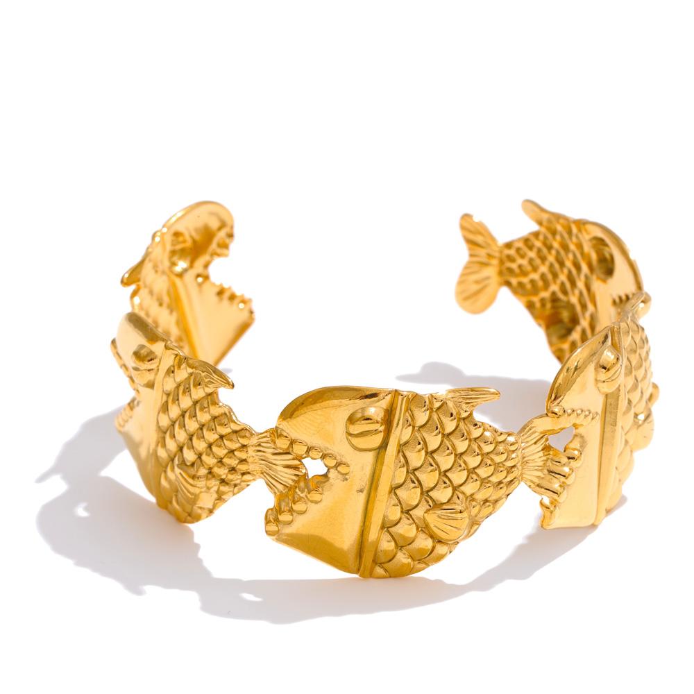 

Eetit Регулируемый металлический браслет-манжета в виде рыбы акулы с 18-каратным PVD-покрытием, летний браслет из нержавеющей стали, золотой, для пляжного отдыха золотой