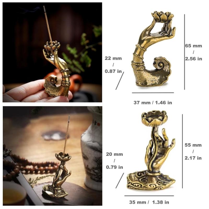 Tea Ceremony Backflow Incenses Holder Set of 2, Antique Brasses Lotuses Hand Waterfall Incenses Burners Decors for Study Room, Shelf, Meditations