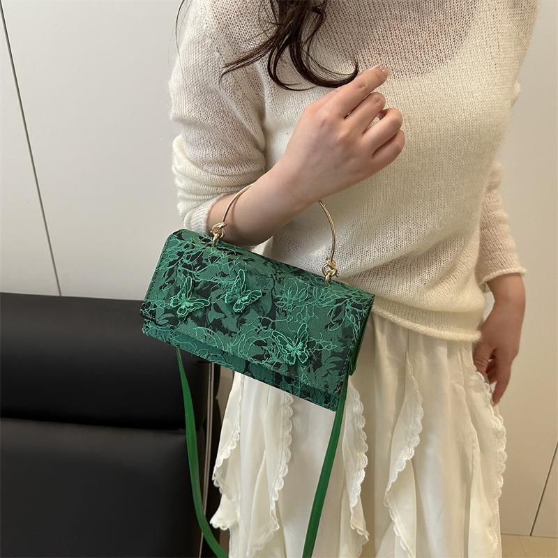 Indented Lace Solid Color New Butterfly Embroidery Fashion One Shoulder Crossbody Portable Horizontal Small Square Bag Women