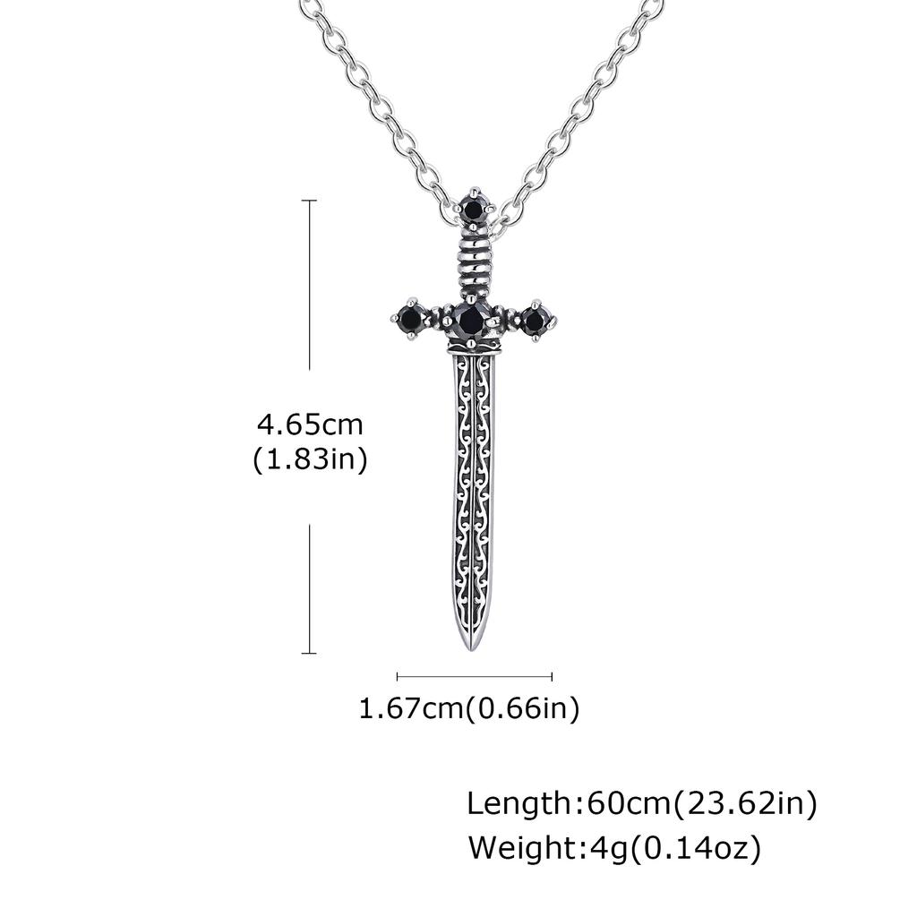 Man's Punk Rock Cross Sword Pendant Necklace, Long Knife Shaped Stainless Steel Necklace, Vintage Gothic Jewelry