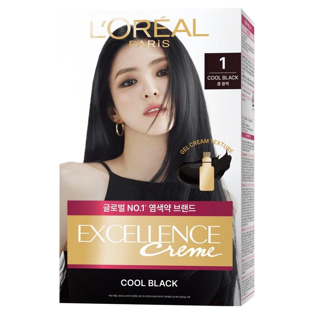 L'Oréal Paris Excellence Cream Hair Dye with Comb Cap, Easy Gray Hair Dye, No. 1 Cool Black, 1 pcs