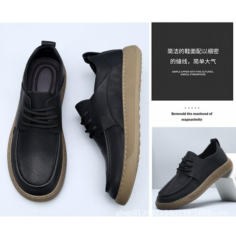 Mens Genuine Leather Casual Shoes Round Toe Low Heel Breathable Slip Resistant Fashion Dress