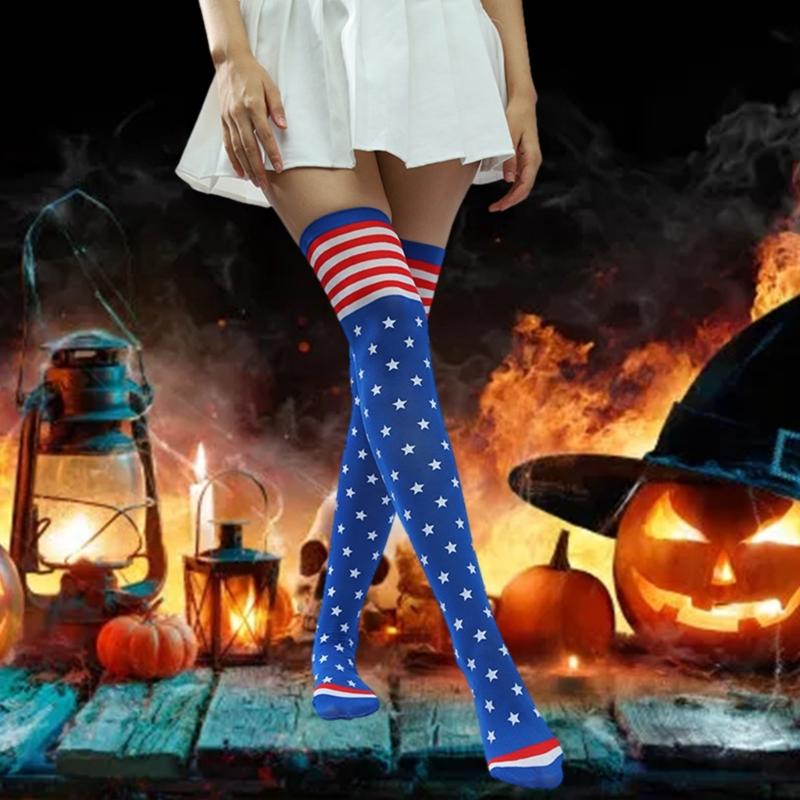 Women's Cute Star Over Knee High Socks Anime Cosplay Costume Printed Thigh High Stockings Long Boot Stockings Hosiery