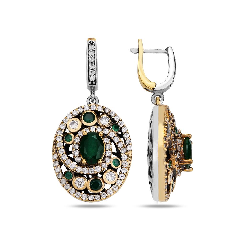 Authentisches Silberschmuckset, Smaragdsteine-Silberset, Halskette, Ohrringe und Ring-Set im osmanischen Design, einzigartiges Geschenk für Frauen