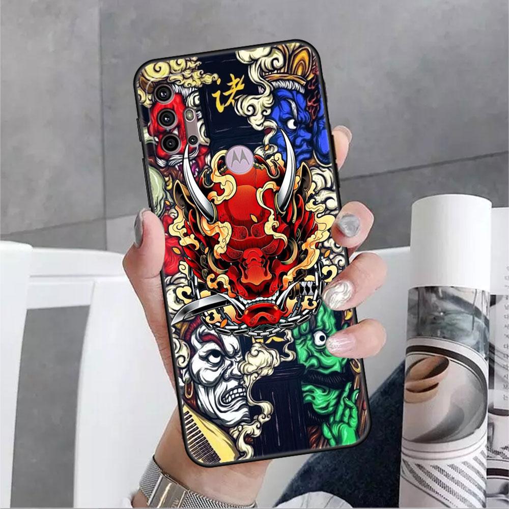Etui Do Motorola G30 G60 G22 G9 Play G82 G52 G8 G9 G50 One Fusion Edge 20 Czarne Miękkie Nakładka Na Telefon Samurai Maska Oni