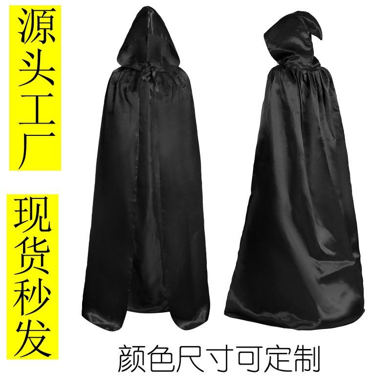 Halloween Cloak Adult Children Black Medieval Wizard Robe Death Cloak Monk Hat