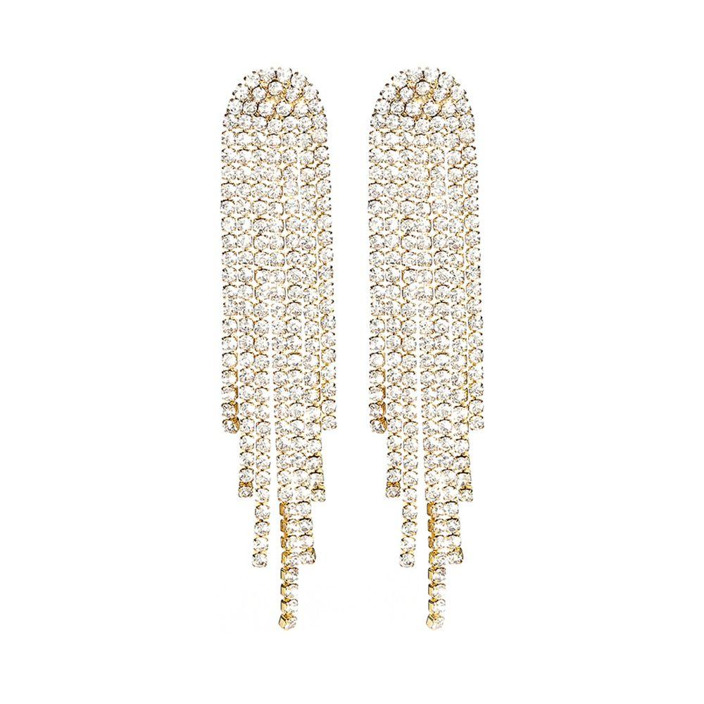Rhinestones Long Fringe Earrings Sparkly Women Accessories Dangle Chain Stud Earrings Tassel Earrings Evening Wear