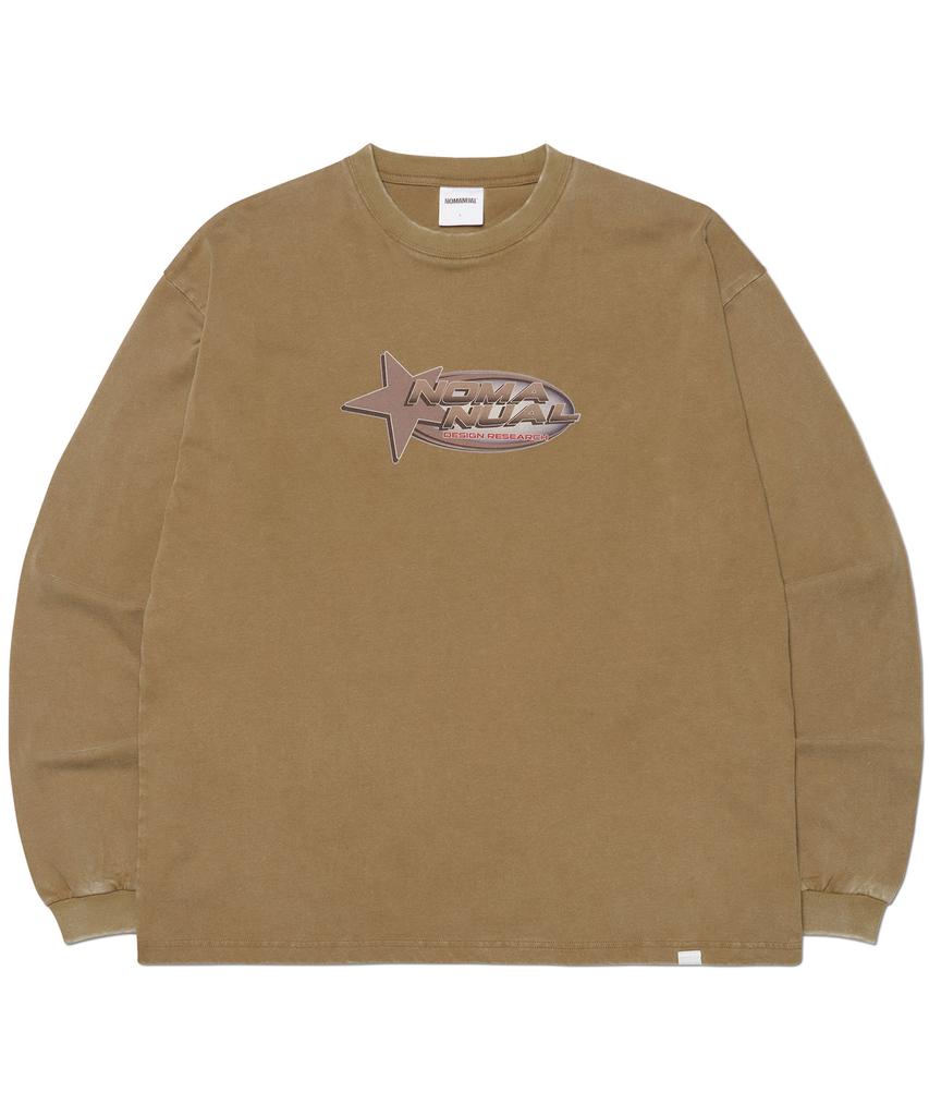 NOMANUAL Star Logo Vintage Long Sleeve Tee - Washed Brown