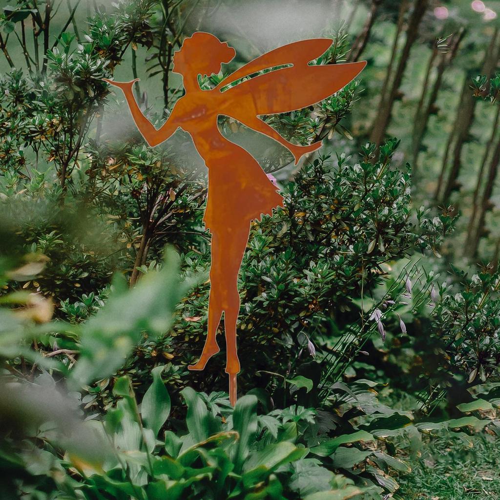 Fairy Figurines Decoration Exquisite Landscaping Ornament Garden Stakes Iron Silhouette Statue for