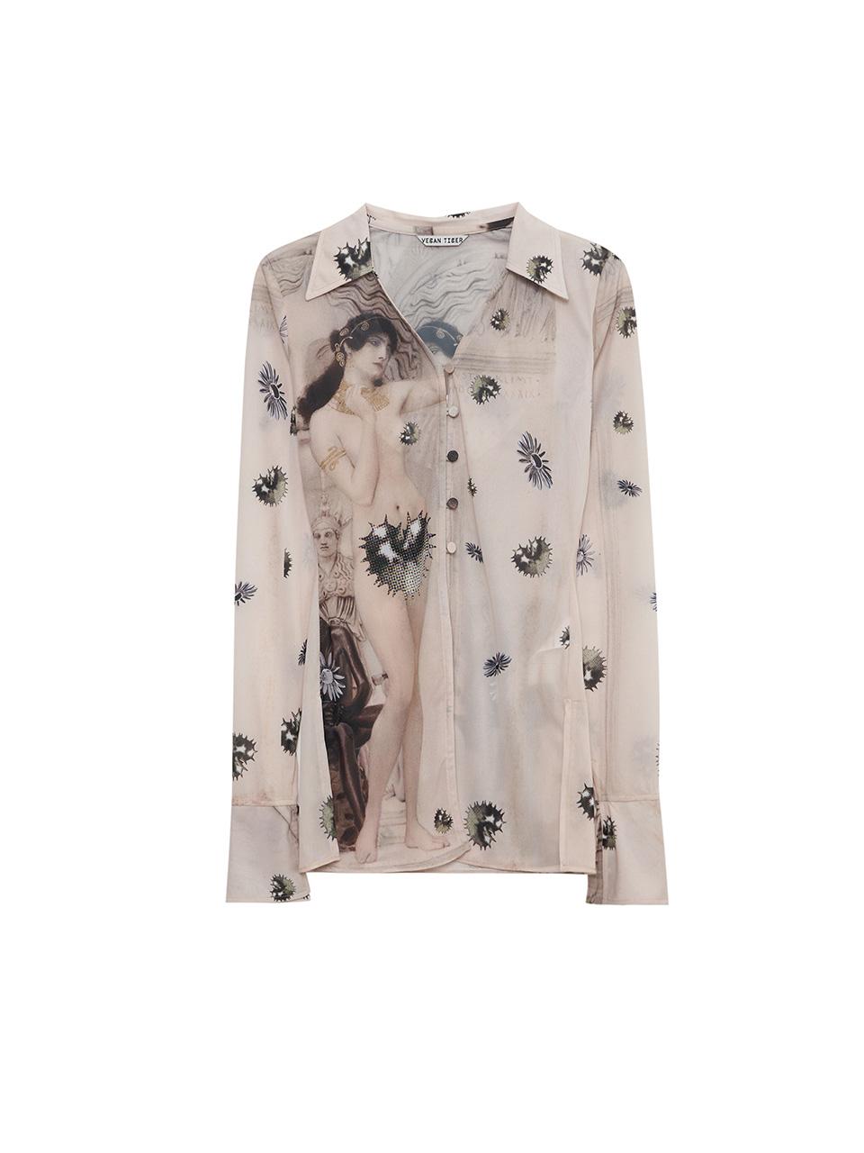 Vegan Tiger Print Mesh Shirt (Beige Klimt) Free