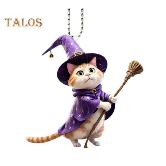 Wizard Hat Cat Hanging Decoration Home Indoor Christmas Tree Car Rearview Mirror 2D Flat Acrylic Broom Kitten Hanging Ornament Animal Pendant