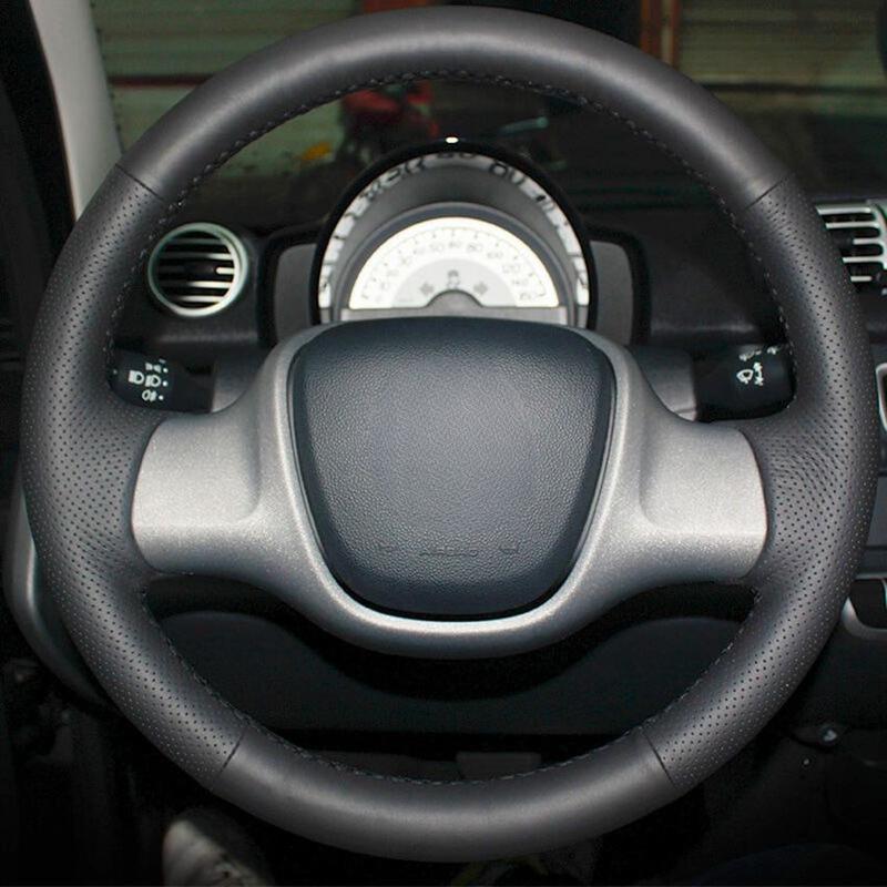 Black PU Artificial Leather Steering Wheel Cover Hand-stitched Car Steering Wheel Covers for Smart Fortwo