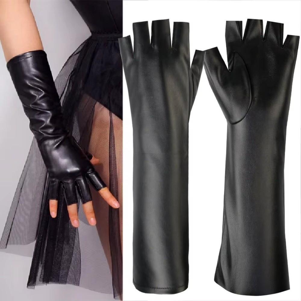 Leather Fingerless Gloves Winter Warm Women Gloves New Long Gloves Outdoor