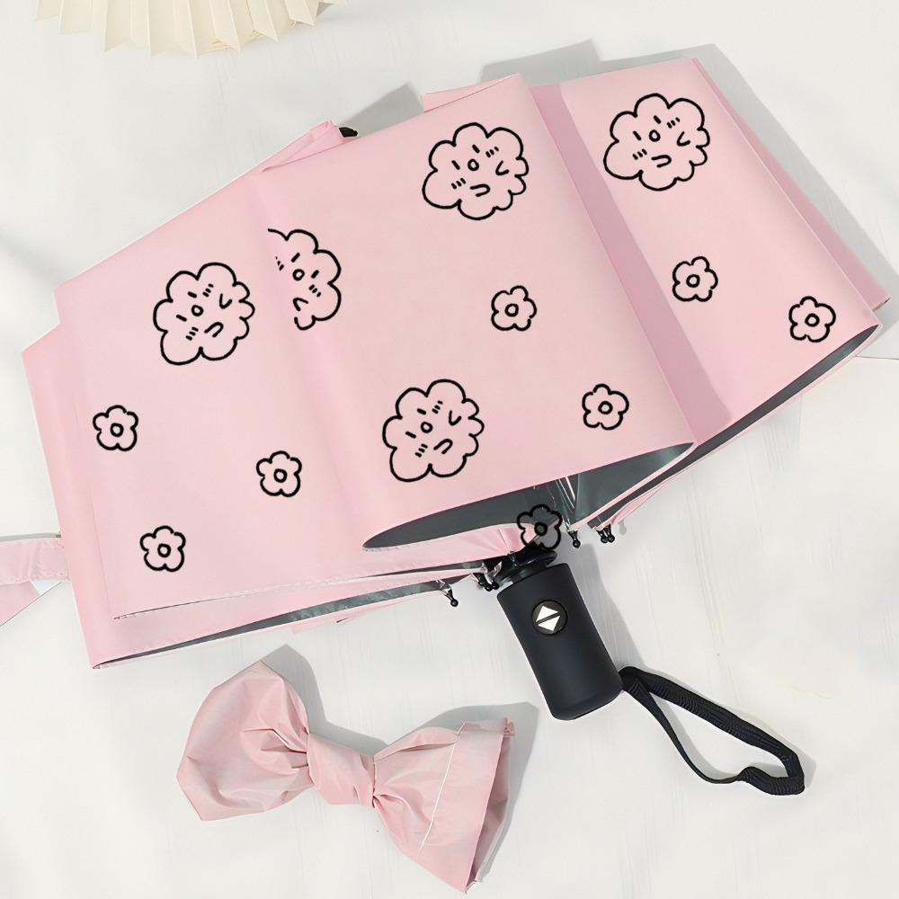 Fully Automatic UV Protection Umbrella Cartoon Pattern Sun Protection Umbrella  Travel Style C Pink