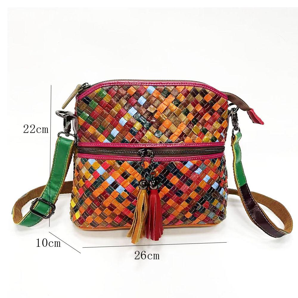 Leder Damentaschen Retro Leder Messenger Bags Handgewebte Taschen Kontrastfarbene Umhängetaschen Damentaschen