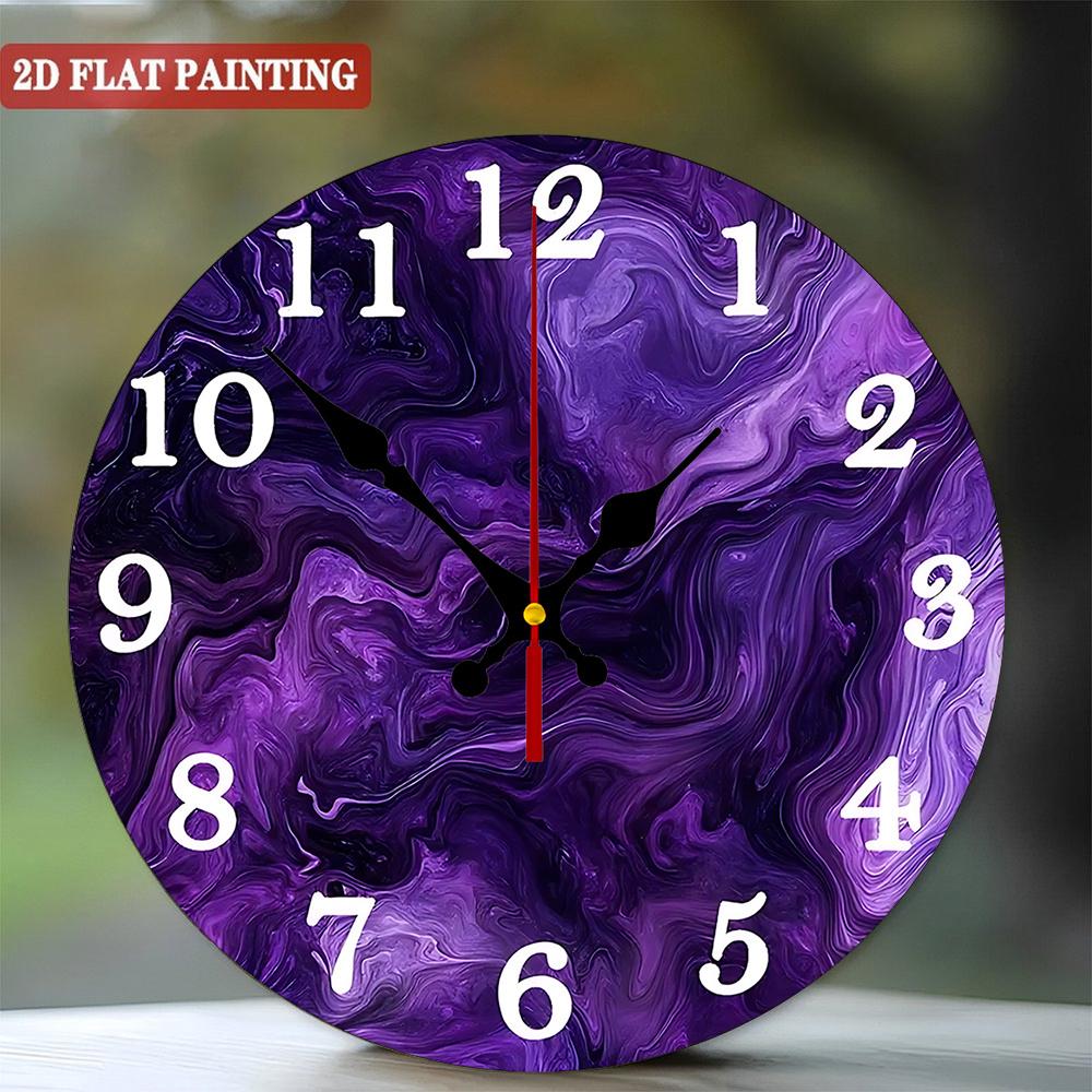 Purple Swirl Wall Clock. Silent modern decor for home or office.