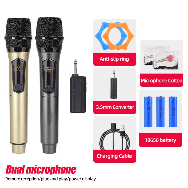 Rechargeable Wireless Microphone with Battery Display for Home KTV and Stage Live Streaming, Model One-to-Two Handheld.