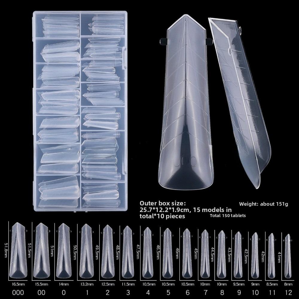 150 Stück Sargform Sandwich Nagelformen Mandelform Spurlos Doppelseitige Falsche Nägel mit Hilfslinie Klar Verlängerung
